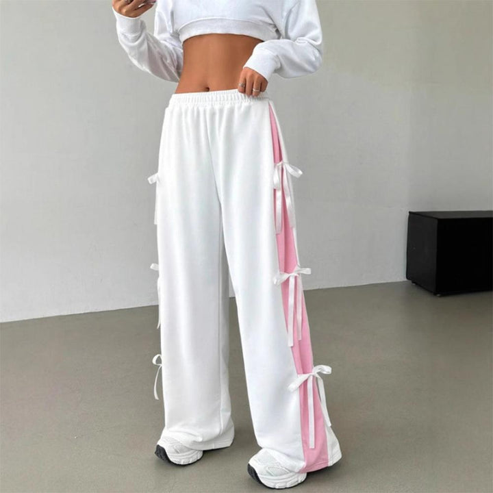 Women's Baggy Sweatpants Bow Tie Elastic Waist Casual Wide Leg Sports Pants with Pocket for Daily Running accepted