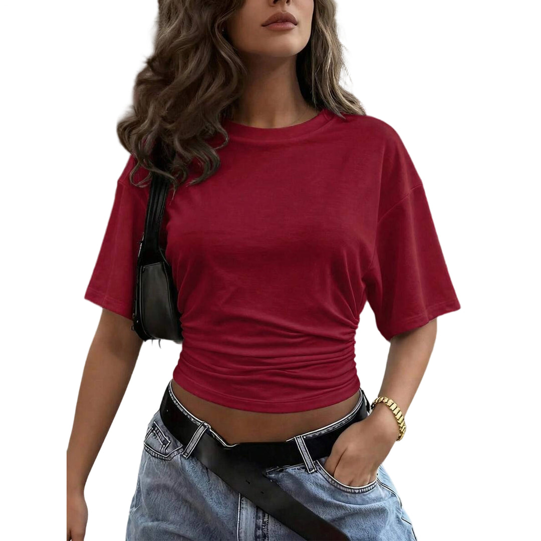 Women's Cinched Waist Shirts Ruched Causal Crop T Shirt Sexy Going Out Blouses Short Sleeve Everyday Wear classy