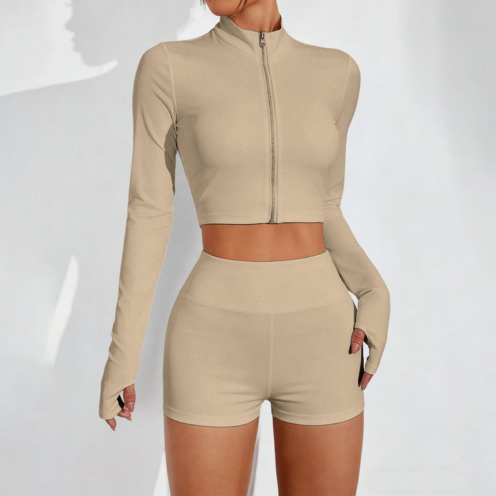 3 Piece Gym Set for Women Quick Dry High Waisted Shorts Crop Top Jacket Yoga Workout Outfit for Gym Daily present