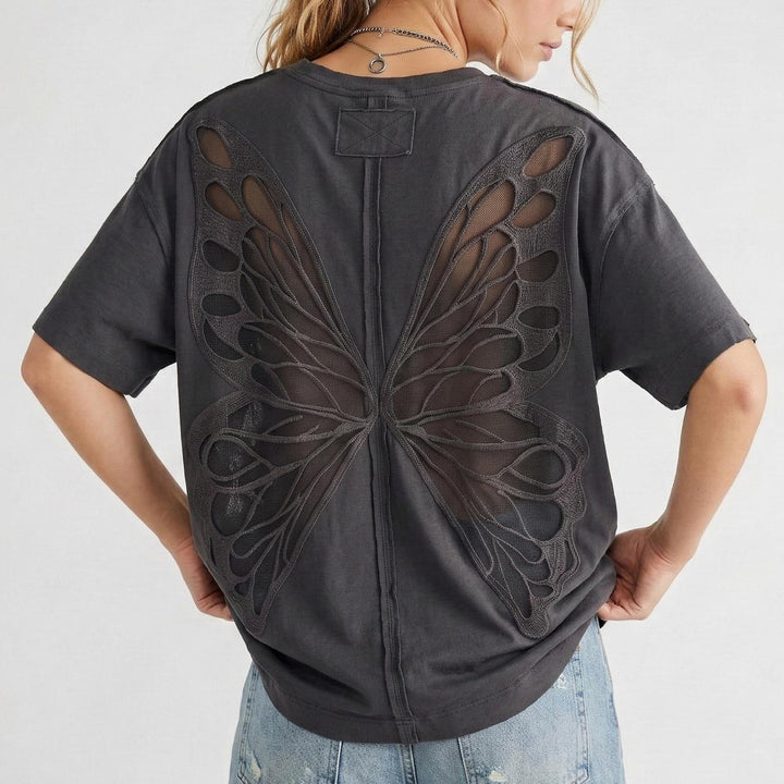 Cut Out Tops for Women Butterfly Cut Out Back Fashion Casual T Shirts Loose Fit Basic Tops for Going Out newcomer