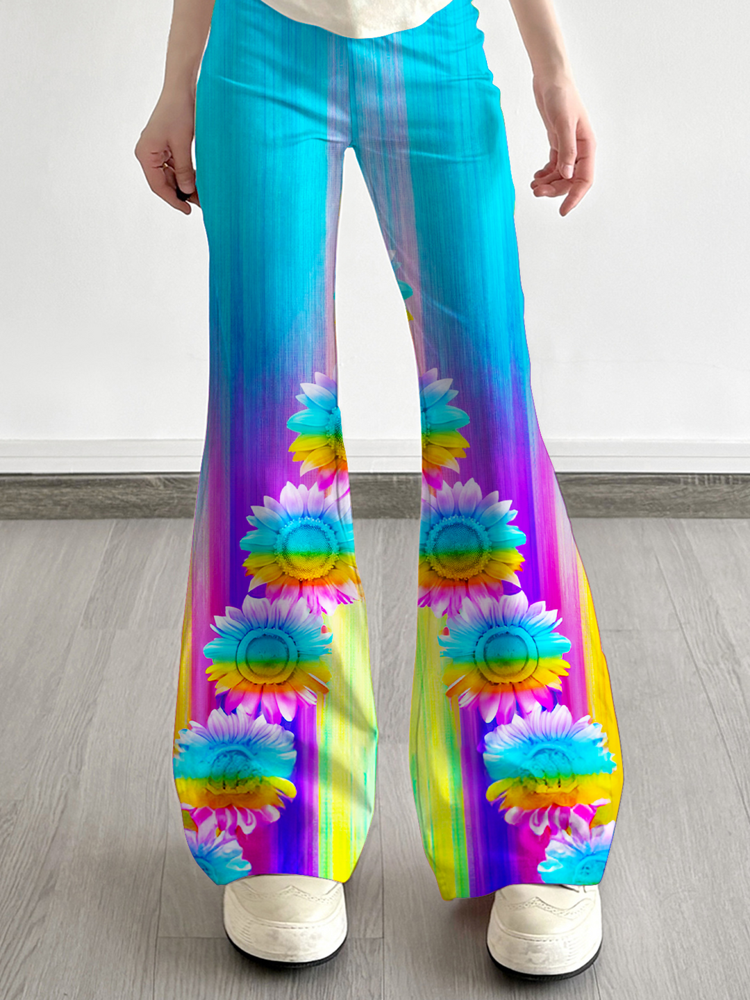 Colorful Hippie Sunflowers Bell Bottoms