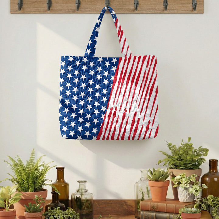 Quilted Tote Bag for Women American Flag Patriotic Handbags with Handles Travel Casual Purse for Vacation practical