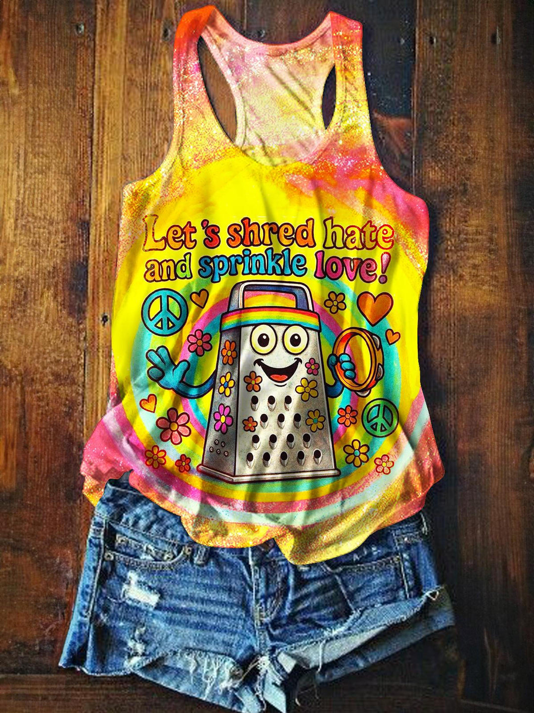 Women's Love Happiness Hippie Print Casual Tank Top