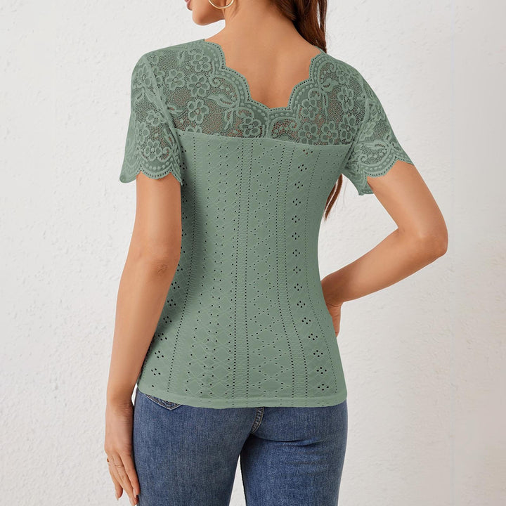 Womens Lace Shirt V Neck Dressy Casual Blouses Summer Fitted Shirts Short Sleeve for Going Out Commuting remarkable