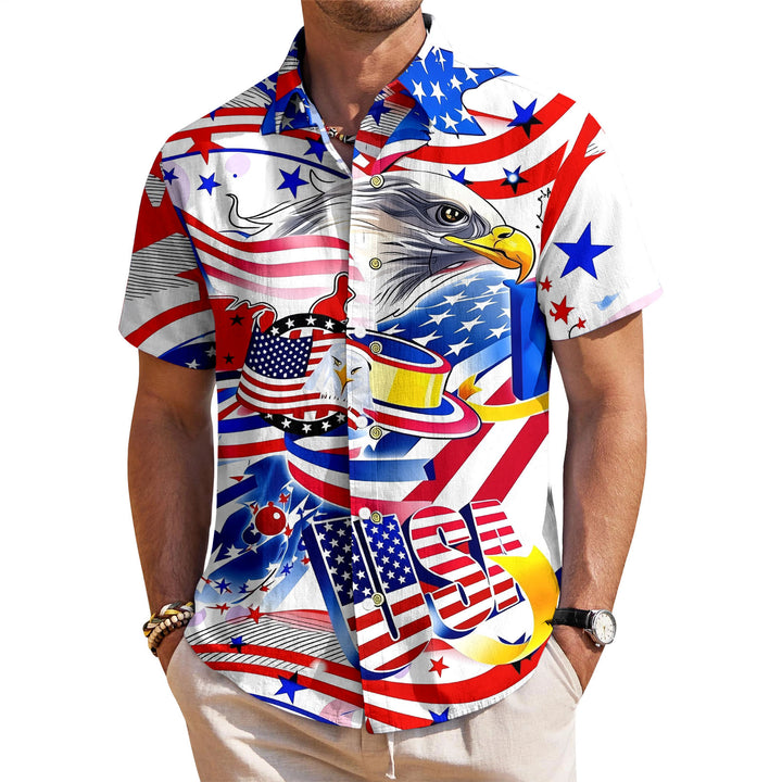 American Flag Button Up Shirt Short Sleeve Eagle American Flag Patriotic Button Down Shirt for Vacation trusted