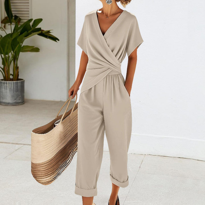 2 Piece Summer Sets for Women Wrap V Neck Side Twist Short Sleeve Solid Top Lounge Pants Outfits for Travel efficient