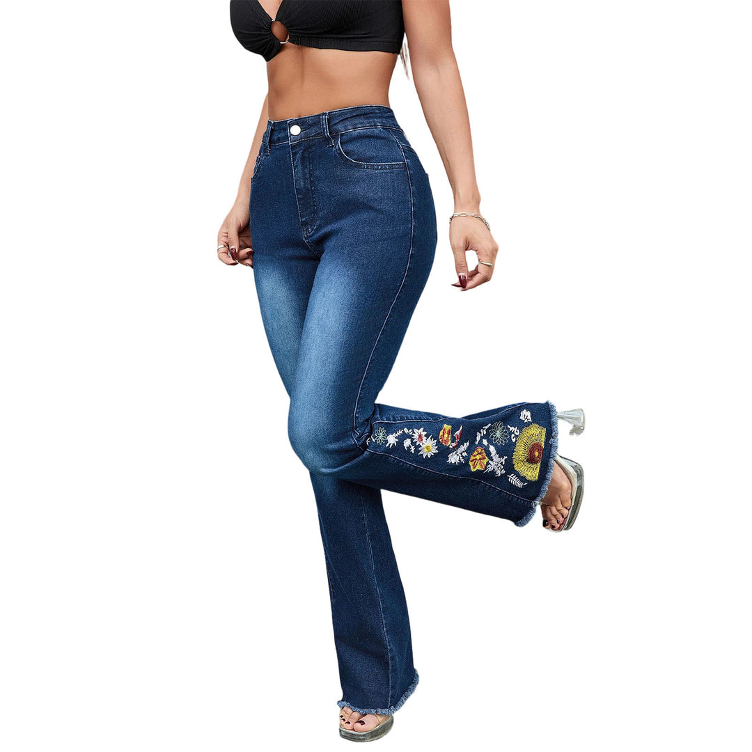 Women Bell Bottom Jeans Floral Embroidered Casual Flare High Waisted Denim Pants Fashion Jeans for Dating best service