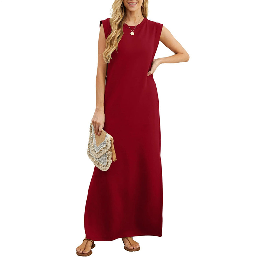Tank Maxi Dress Sleeveless Solid Color Maxi Dress Loose Fit Side Slit Sundress for Fashionable Daily Wear Vacation Dating classy