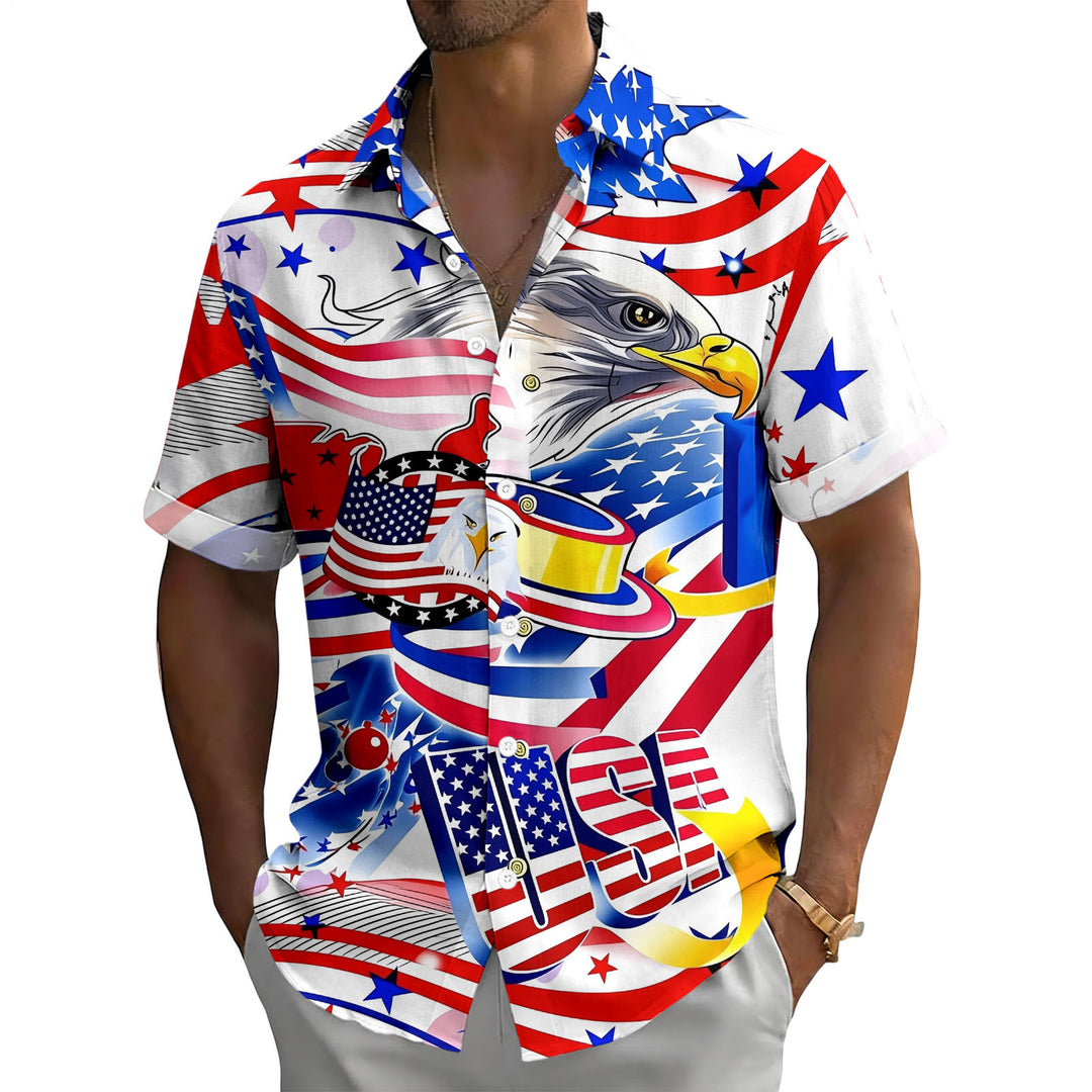 American Flag Button Up Shirt Short Sleeve Eagle American Flag Patriotic Button Down Shirt for Vacation trusted