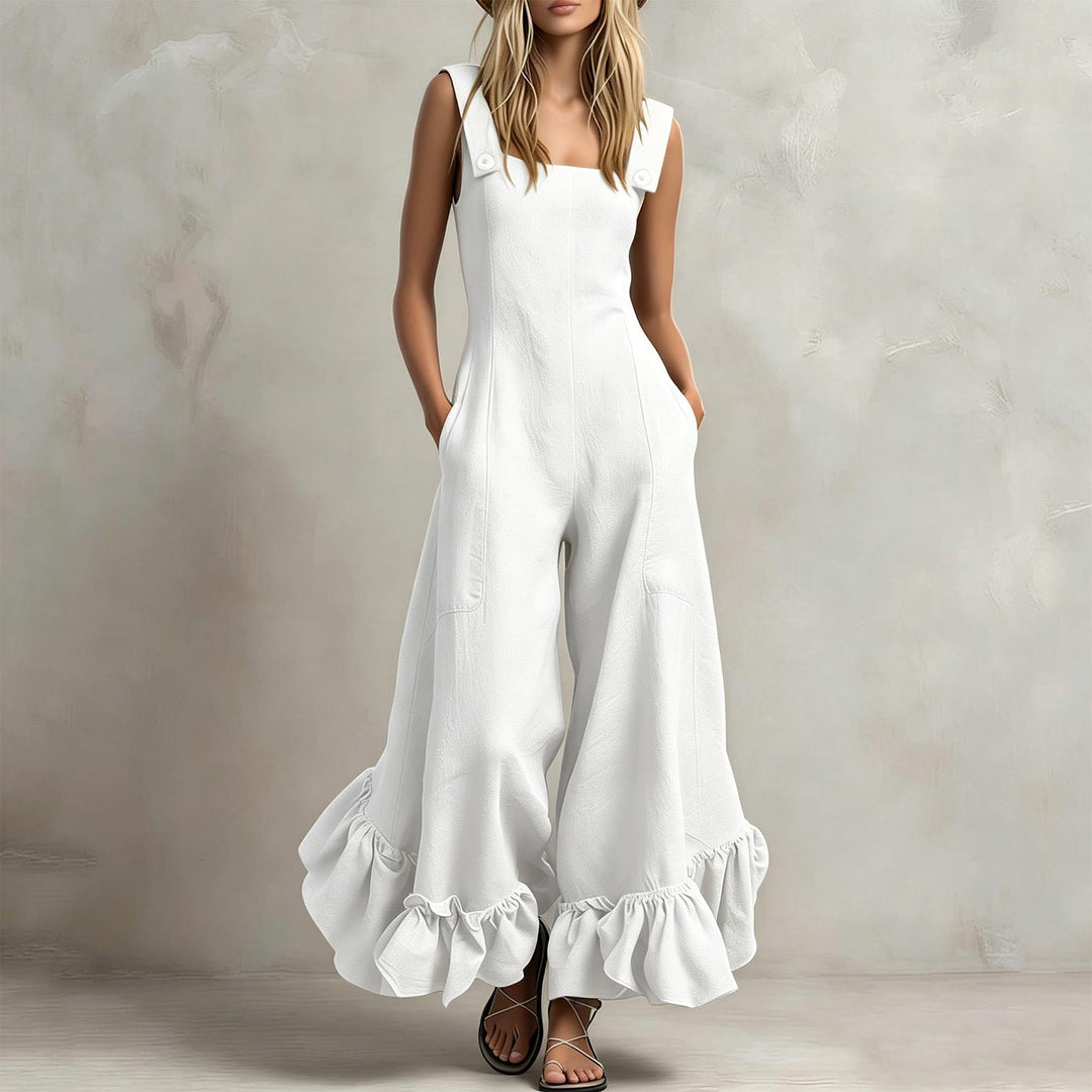 Sleeveless Jumpsuits for Women Ruffle Hems Summer Square Neck Overalls Boho Pant Overalls for Travel Daily chic