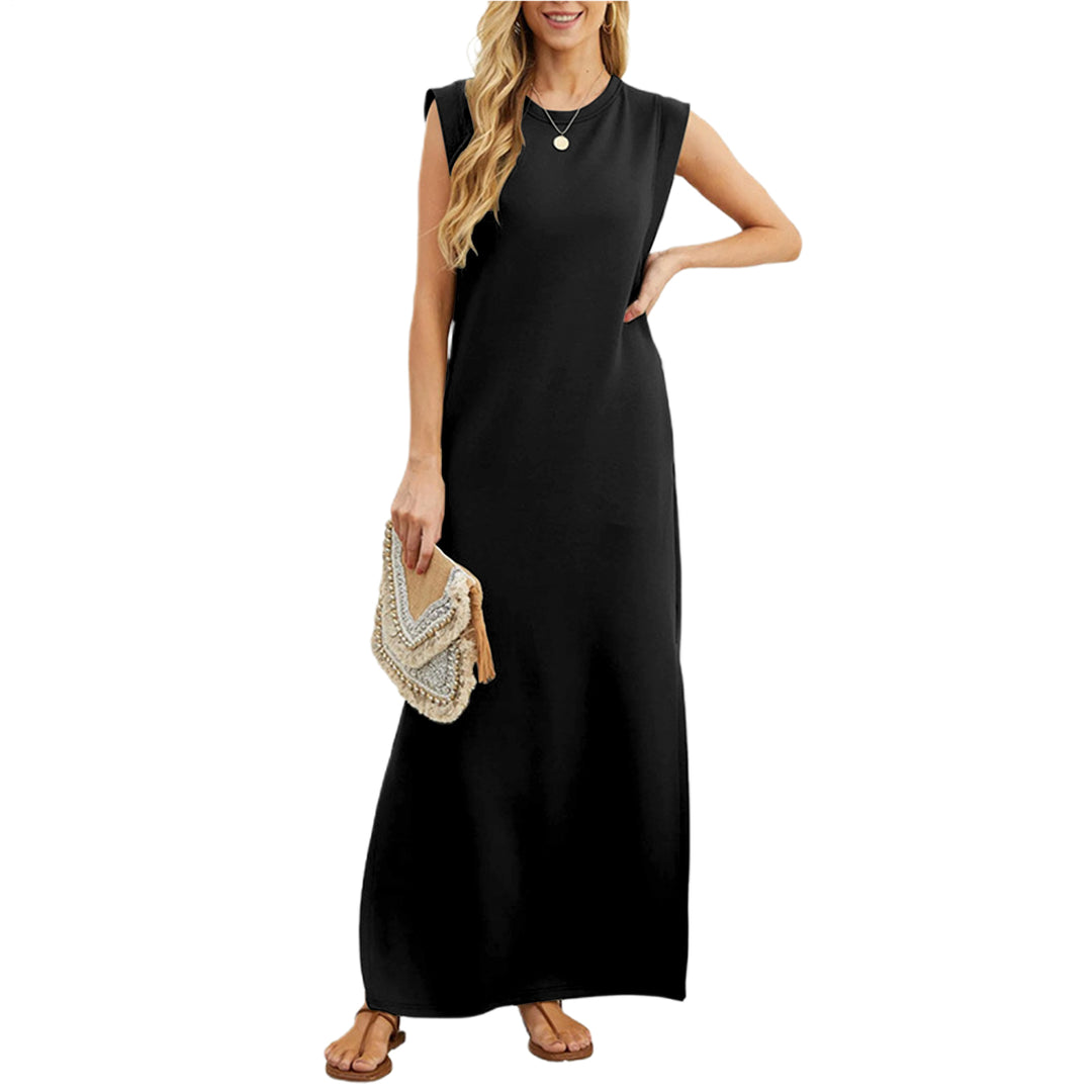 Tank Maxi Dress Sleeveless Solid Color Maxi Dress Loose Fit Side Slit Sundress for Fashionable Daily Wear Vacation Dating classy
