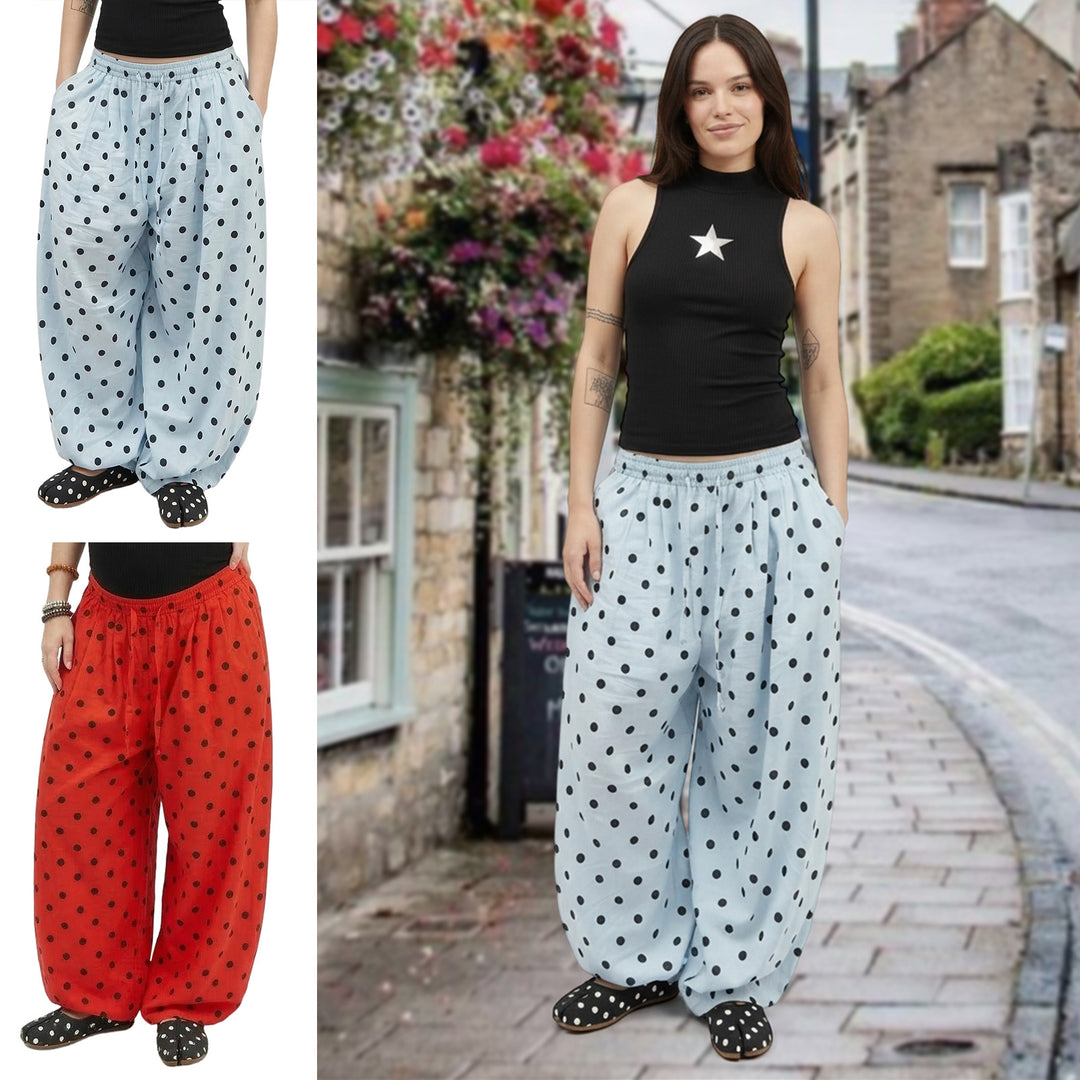 Baggy Wide Leg Pants for Women Dot Print Elastic Waist Wide Leg Palazzo Pants with Pockets for Daily Wear sturdy