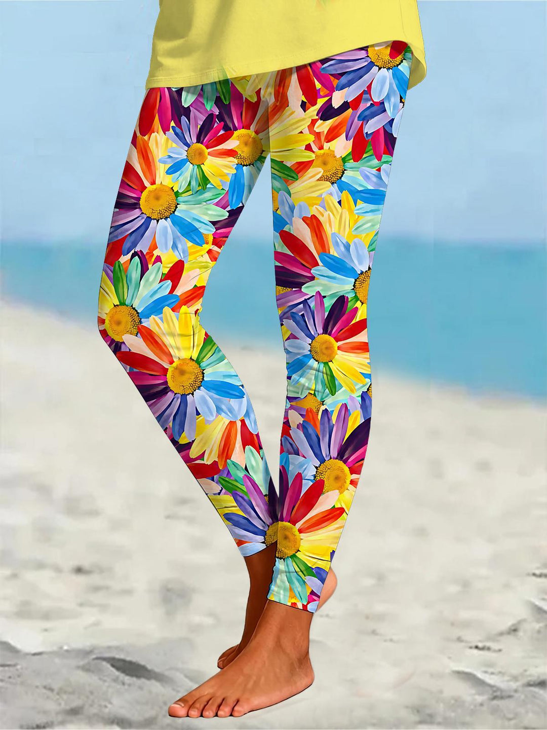 Colorful Daisy Flower Print Women's Leggings