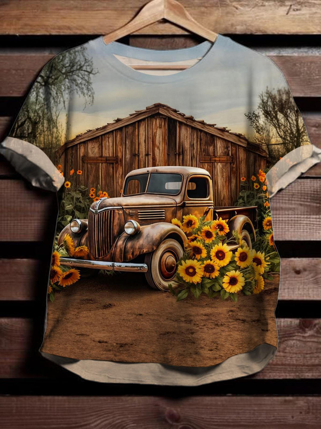 Vintage Sunflower Farm Truck Crew Neck T-shirt