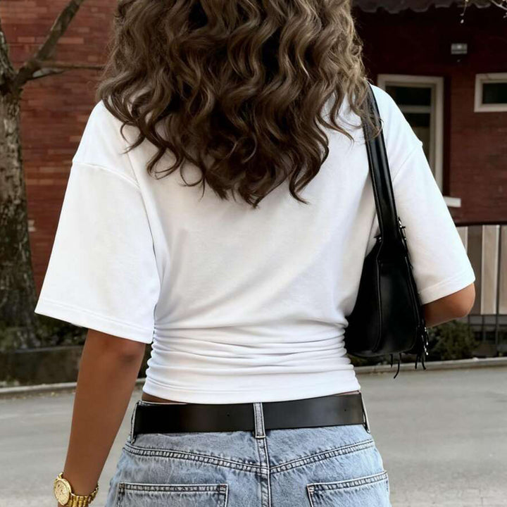 Women's Cinched Waist Shirts Ruched Causal Crop T Shirt Sexy Going Out Blouses Short Sleeve Everyday Wear classy