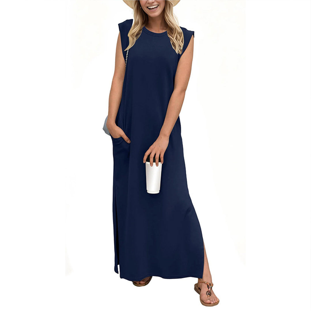 Tank Maxi Dress Sleeveless Solid Color Maxi Dress Loose Fit Side Slit Sundress for Fashionable Daily Wear Vacation Dating classy