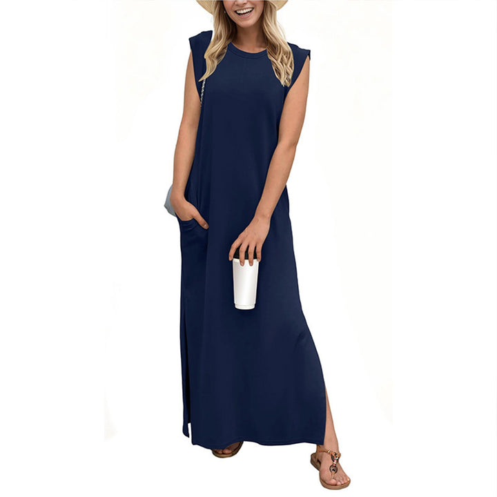 Tank Maxi Dress Sleeveless Solid Color Maxi Dress Loose Fit Side Slit Sundress for Fashionable Daily Wear Vacation Dating classy
