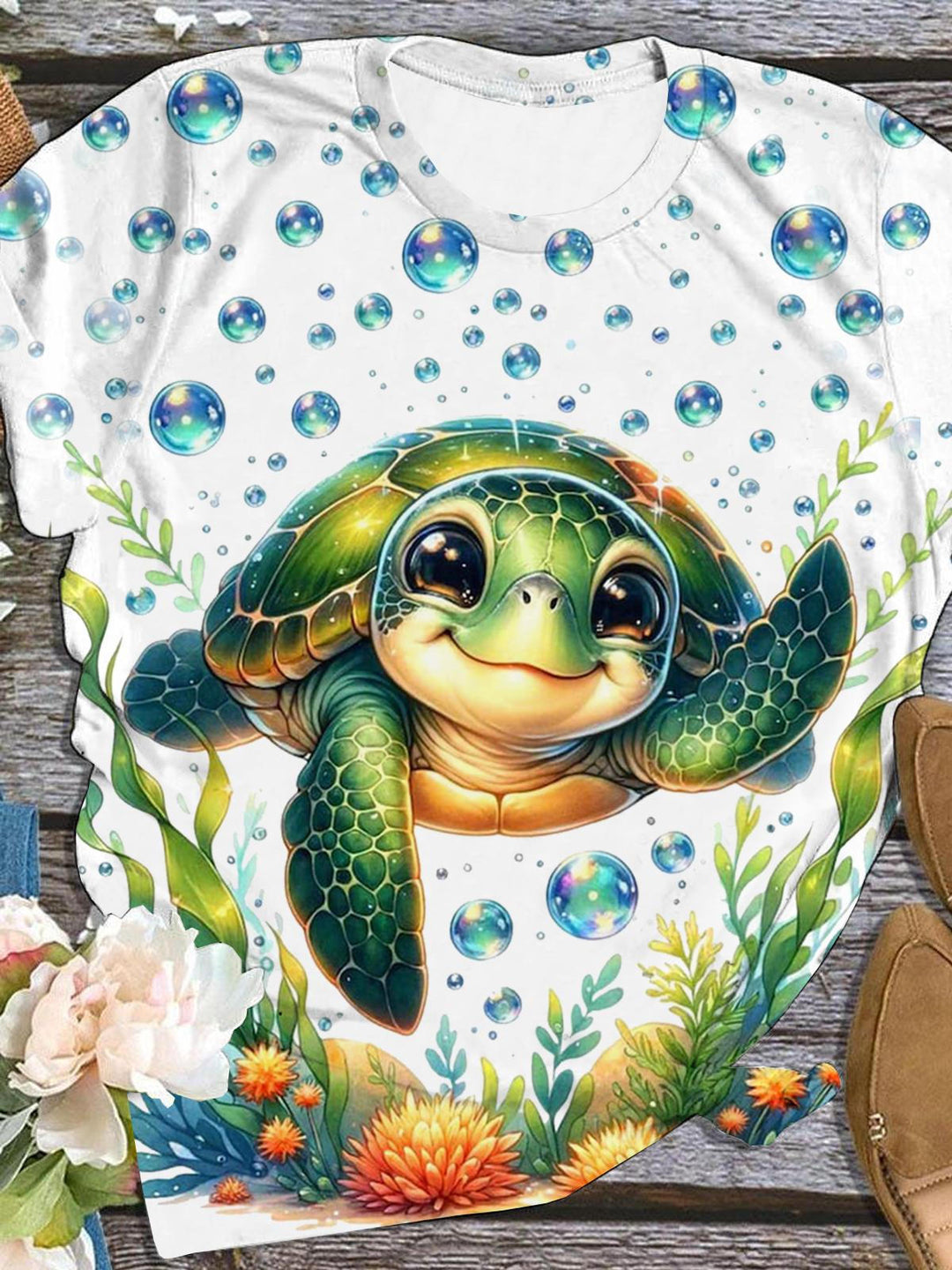 Cute Sea Turtle Crew Neck T-shirt