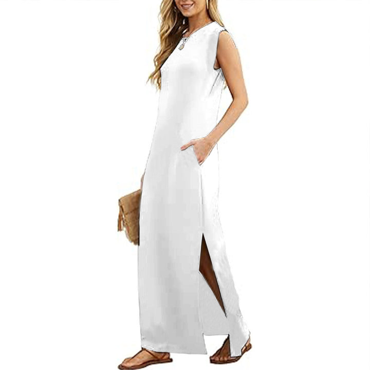 Tank Maxi Dress Sleeveless Solid Color Maxi Dress Loose Fit Side Slit Sundress for Fashionable Daily Wear Vacation Dating classy