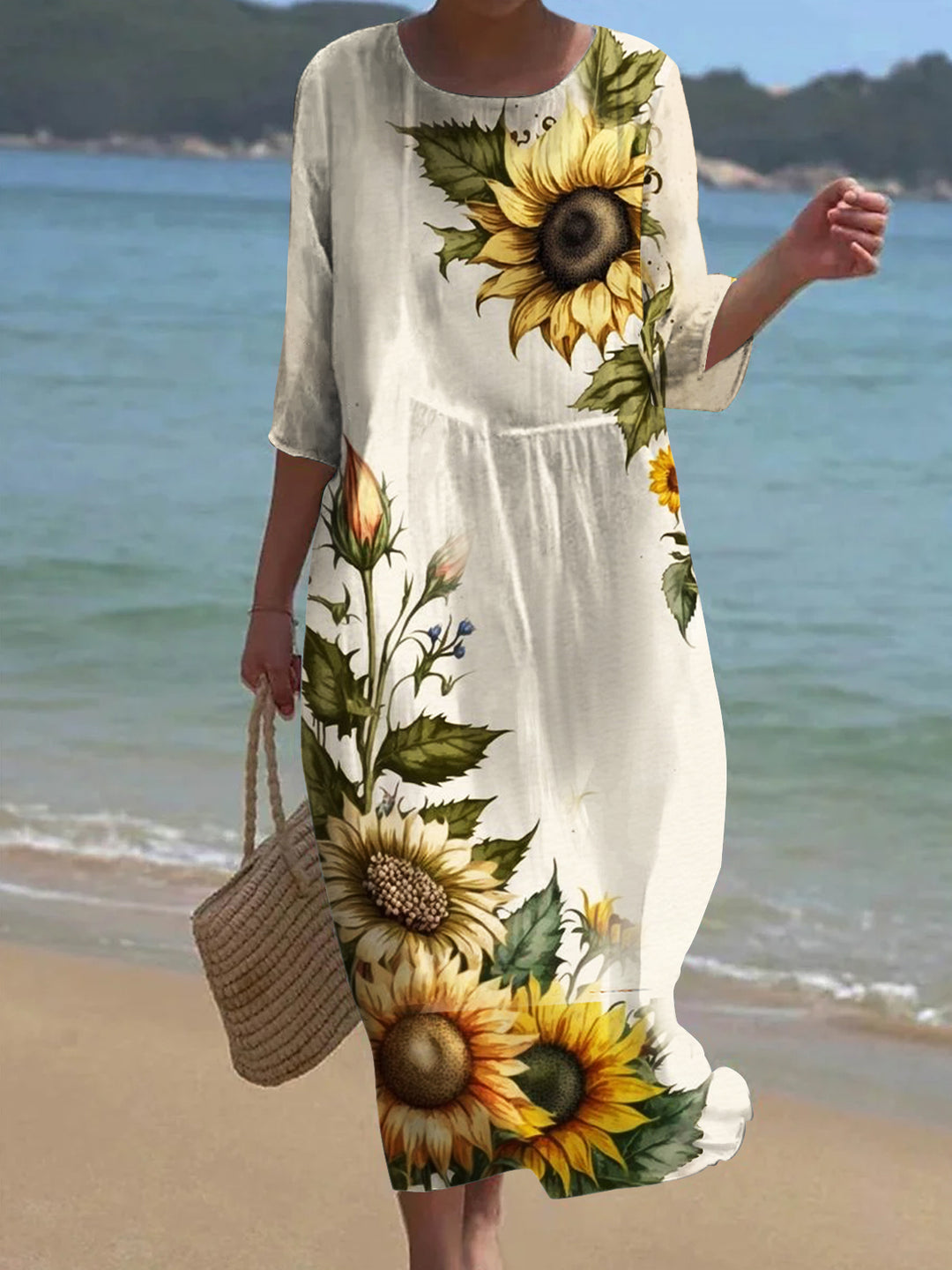 Women's Sunflower Print Casual Dress