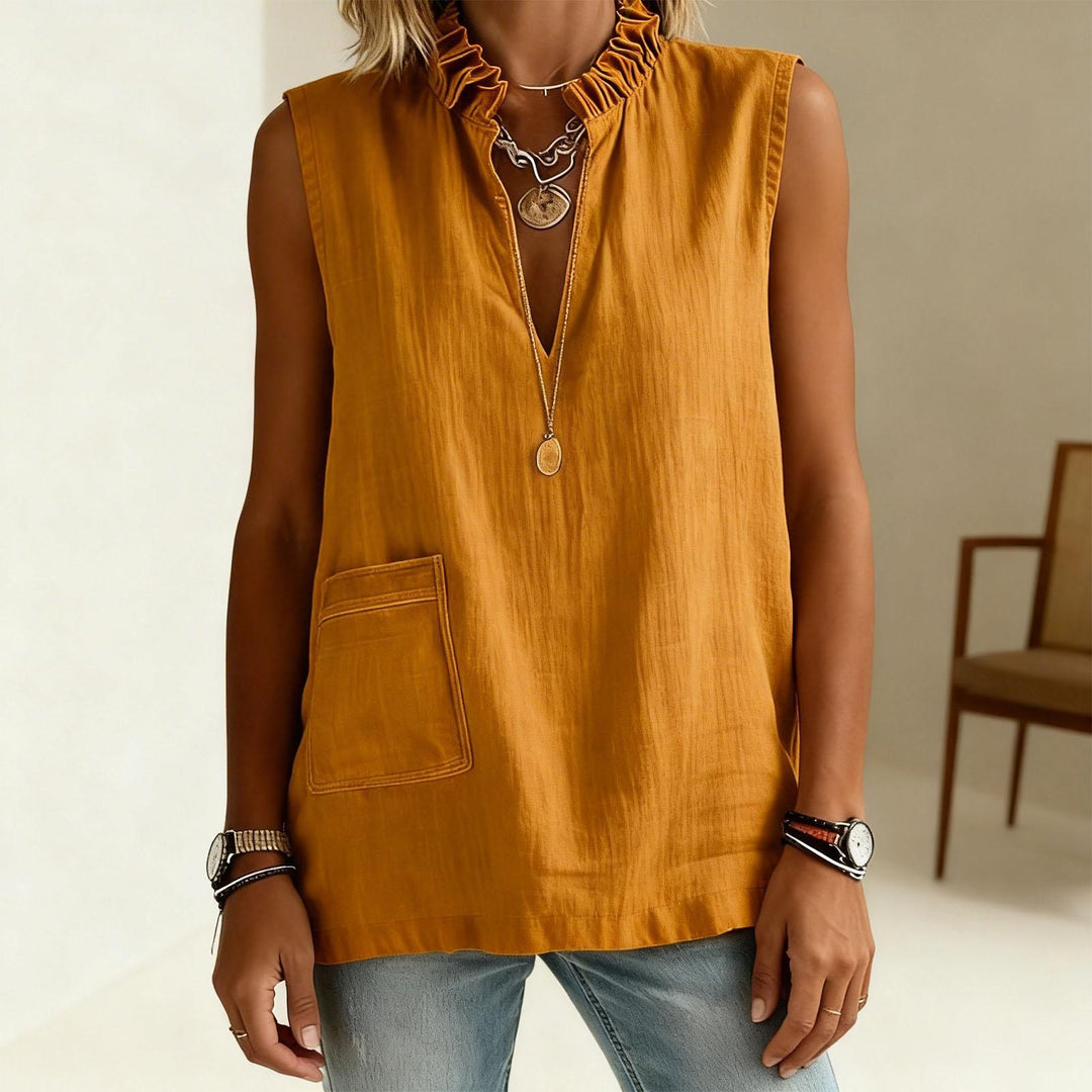 Linen Tank Tops for Women V Neck Ruffled Collar Sleeveless Shirt Summer Casual Tunic Tops for Daily Dating ordinary