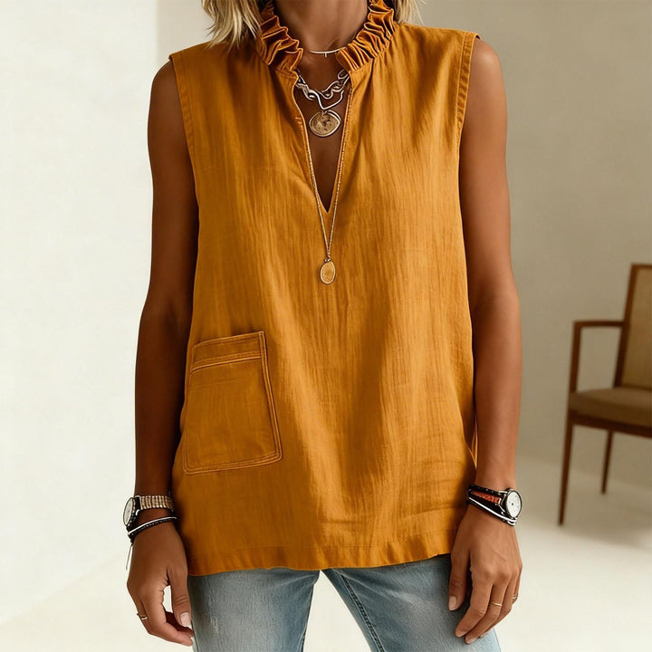 Linen Tank Tops for Women V Neck Ruffled Collar Sleeveless Shirt Summer Casual Tunic Tops for Daily Dating ordinary