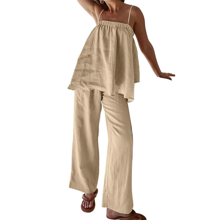 2 Piece Summer Outfits for Women Spaghetti Strap Sleeveless Tank Top Wide Pants Set Casual Outfit for Date outgoing