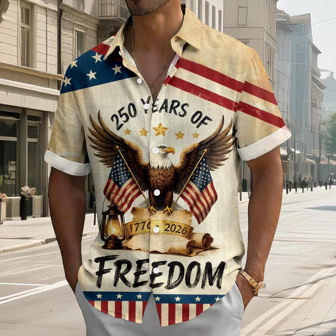 Patriotic Button Up Shirts for Men Flag 250 Years Lapel Short Sleeve Casual Trendy Hawaiian Shirts for Travel useful