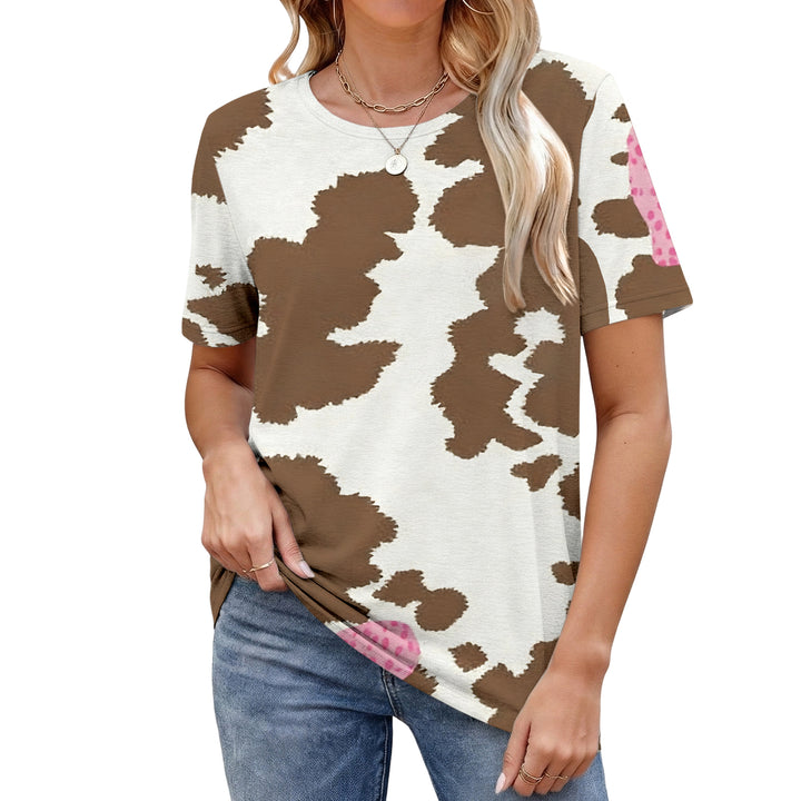 Cow Pattern T Shirt Crew Neck Short Sleeve Basic Tee Shirts Casual Summer Clothes for Vacation Daily Wear responsible