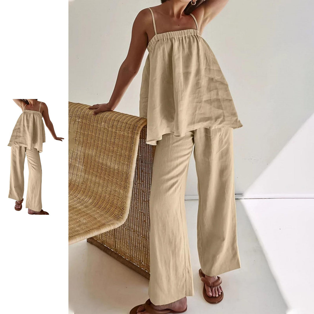 2 Piece Summer Outfits for Women Spaghetti Strap Sleeveless Tank Top Wide Pants Set Casual Outfit for Date outgoing