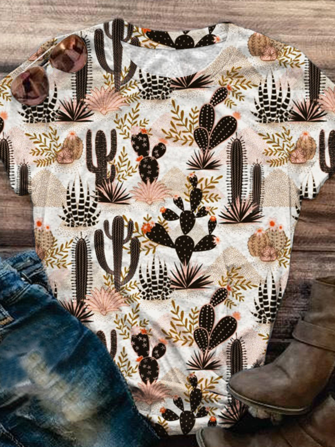 Women's Western Cactus Print Casual Top