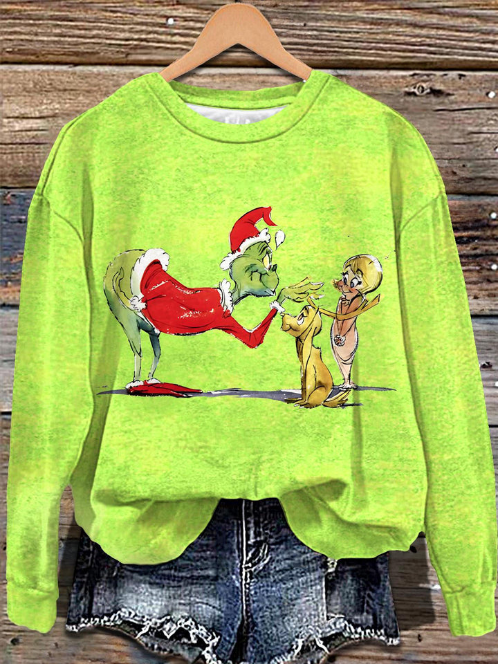 Christmas Funny Grinch Printed Long Sleeve Casual Top