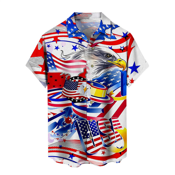 American Flag Button Up Shirt Short Sleeve Eagle American Flag Patriotic Button Down Shirt for Vacation trusted