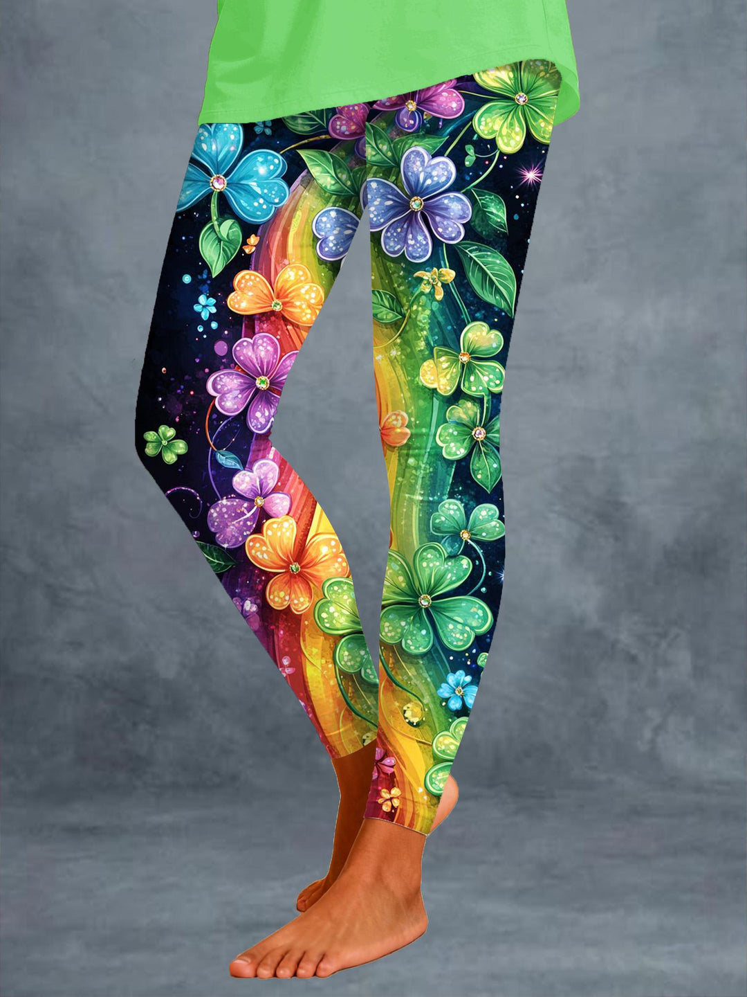 Rainbow Gradient Floral-Print Leggings