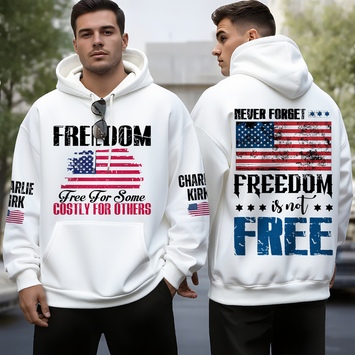 Unisex Charlie Kirk Freedom Long Sleeve Hooded Pocket Sweatshirt