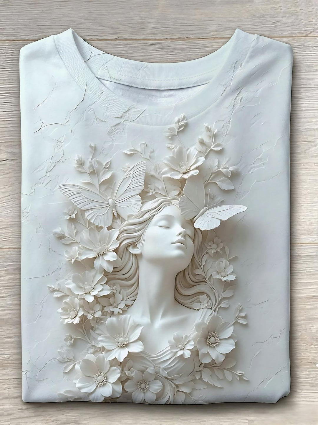 Face Butterfly Flower Print Women's Short Sleeve Crew Neck T-shirt