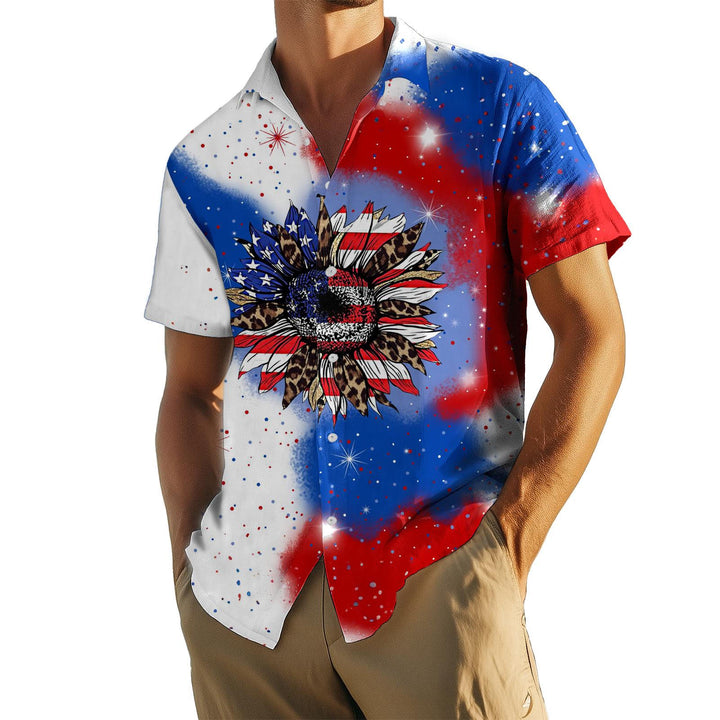 Mens Patriotic Button Down Shirts American Flag Short Sleeve Casual Button Up Hawaiian Shirts for Vacation polite