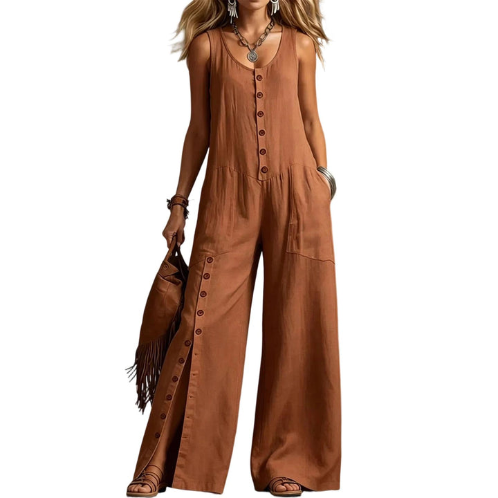 Button Down Jumpsuit for Women Button Up Wide Legs Pants Fashion Sleeveless Overall with Pockets for Beach beautiful