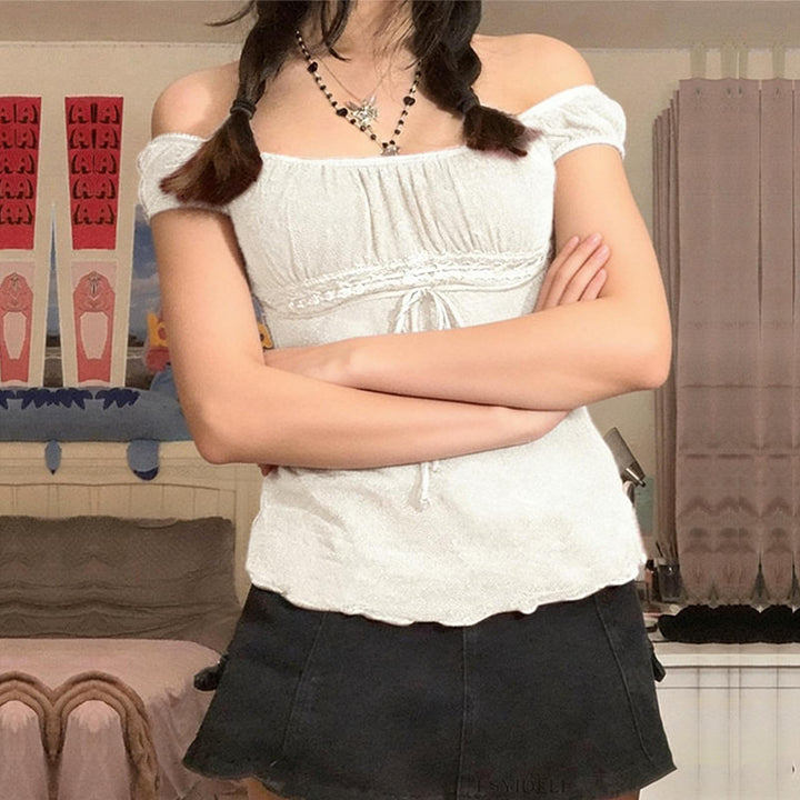 Off The Shoulder Shirts for Women Lace Trim Bow Dressy Casual Blouses Sexy Going Out Shirts for Going Out method