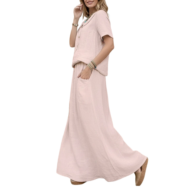 2 Piece Skirt Set Solid Cotton Two Piece Sets Short Sleeve Top and Maxi Skirt Casual Outfit for Daily Wear everywhere