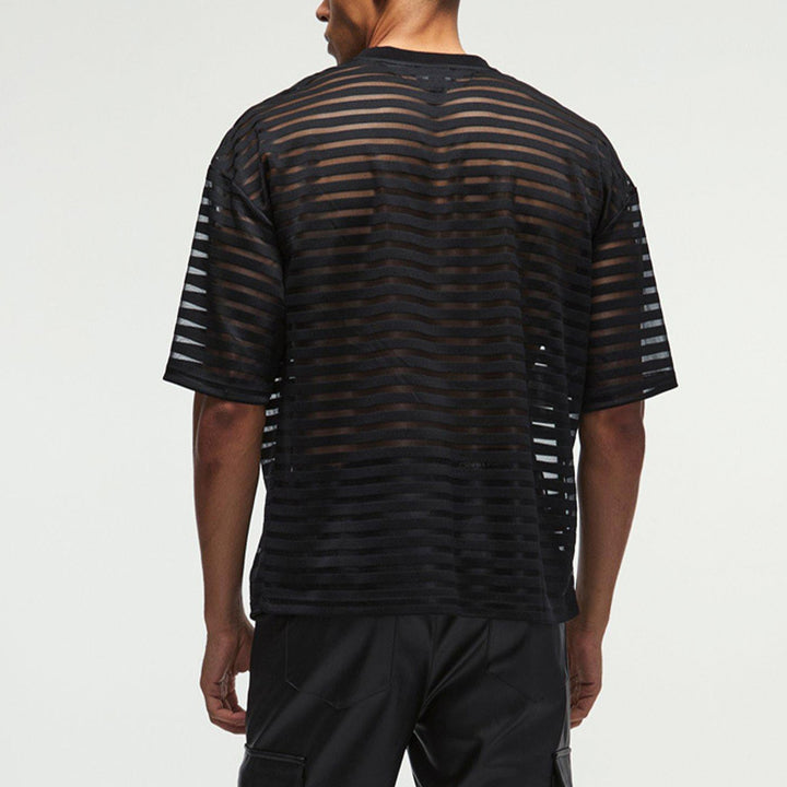 Sheer Shirt Men Striped Short Sleeve Crewneck T Shirts See Through Party Tops for Going Out Dating Travel enjoyment