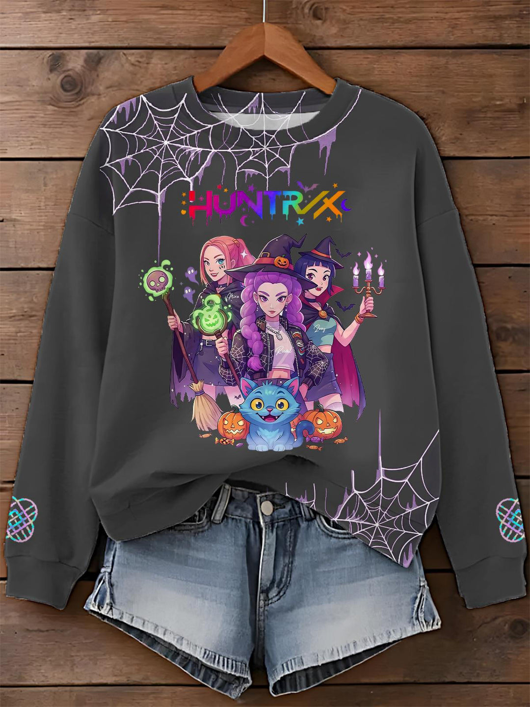 Halloween Demon Hunter Printed Long Sleeve Casual Top