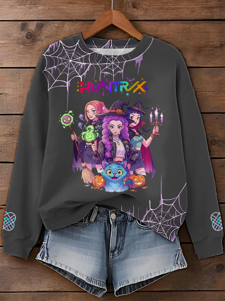 Halloween Demon Hunter Printed Long Sleeve Casual Top