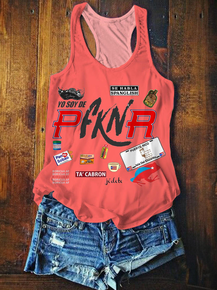 Yo Soy De Pfknr PR Printed Casual Tank Top