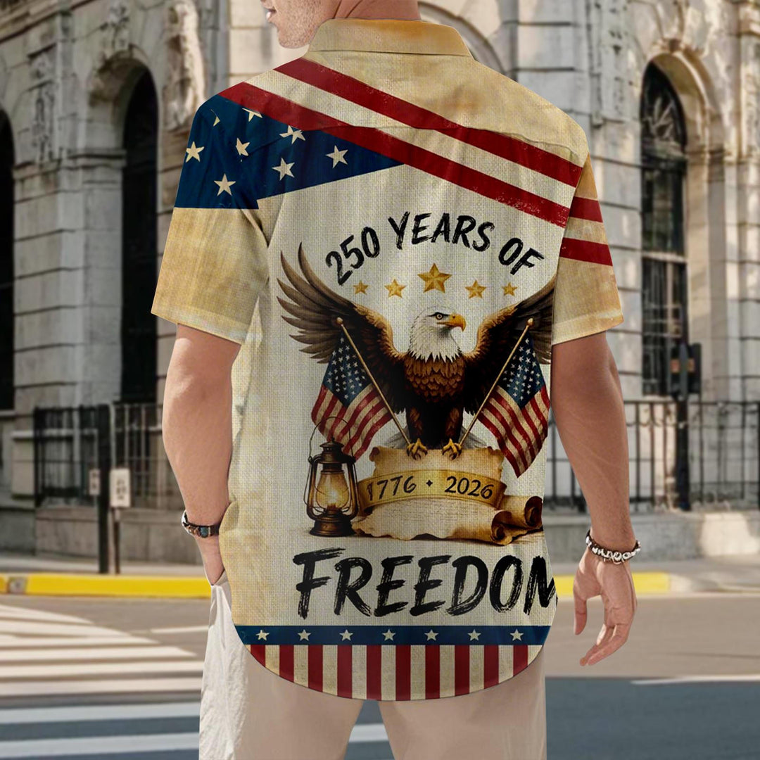 Patriotic Button Up Shirts for Men Flag 250 Years Lapel Short Sleeve Casual Trendy Hawaiian Shirts for Travel useful