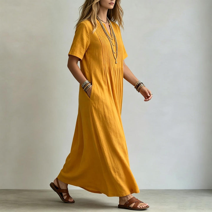 Short Sleeve Maxi Dress V Neck Short Sleeve Casual Long Dresses Loose Summer Clothes for Vacation Dating welcoming