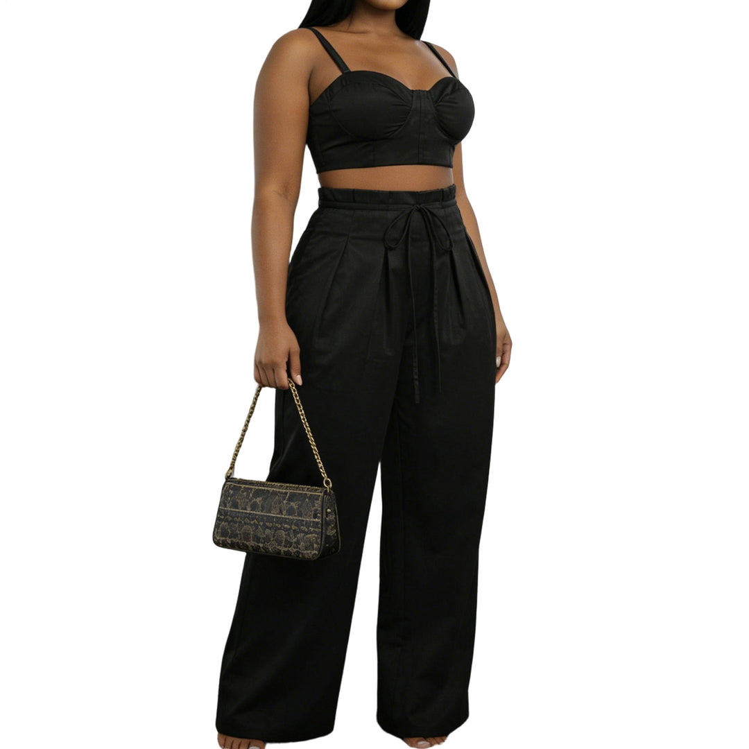 Women's 2 Piece Sets Sleeveless Crop Bustier Tops Wide Leg Casual Trousers with Drawstring for Streetwear premium