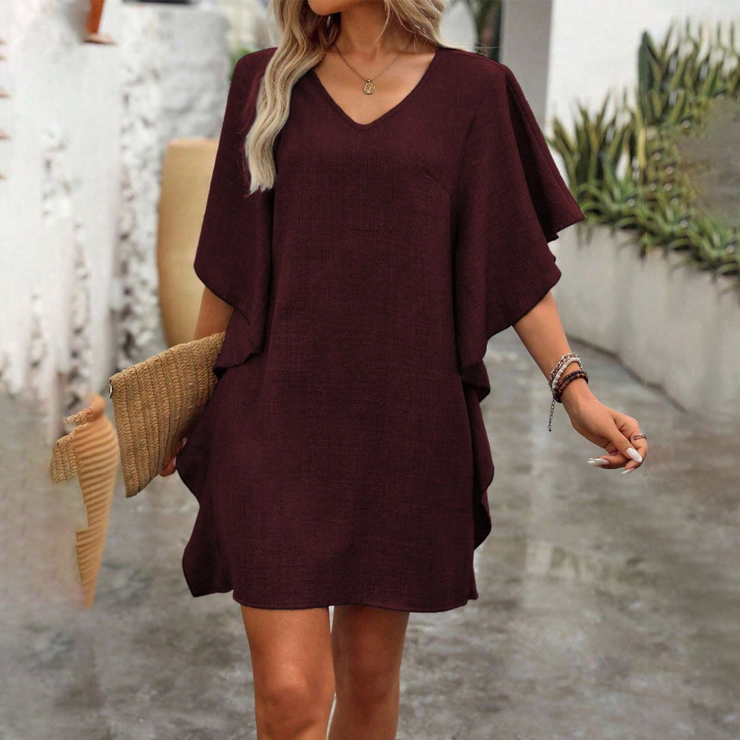 V Neck Ruffle Dress Summer Fashion Ruffle Short Sleeve Casual Shift Dress for Beach Vacation Daily Wear gifts