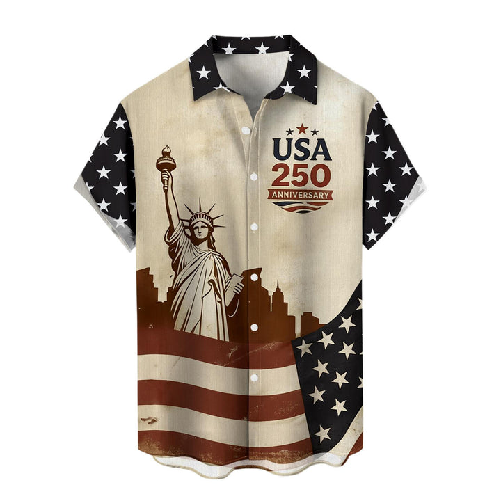 Flag Button Up Shirt Men Eagle Print Short Sleeve Button Down Patriotic Hawaiian Shirts for Parade Party amiable