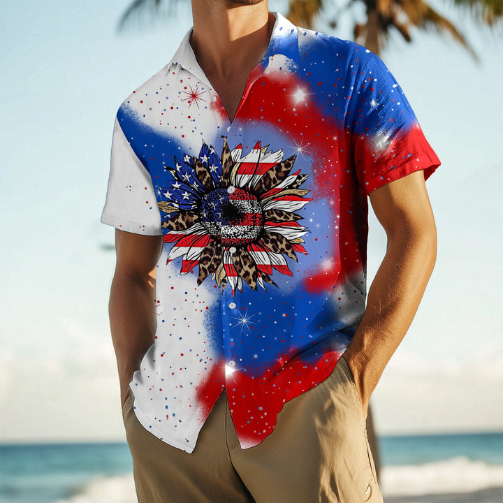 Mens Patriotic Button Down Shirts American Flag Short Sleeve Casual Button Up Hawaiian Shirts for Vacation polite